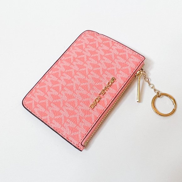 Michael Kors Jet Set Travel Small Coin Pouch ID Key Holder Wallet MK Grapefruit - Picture 3 of 11